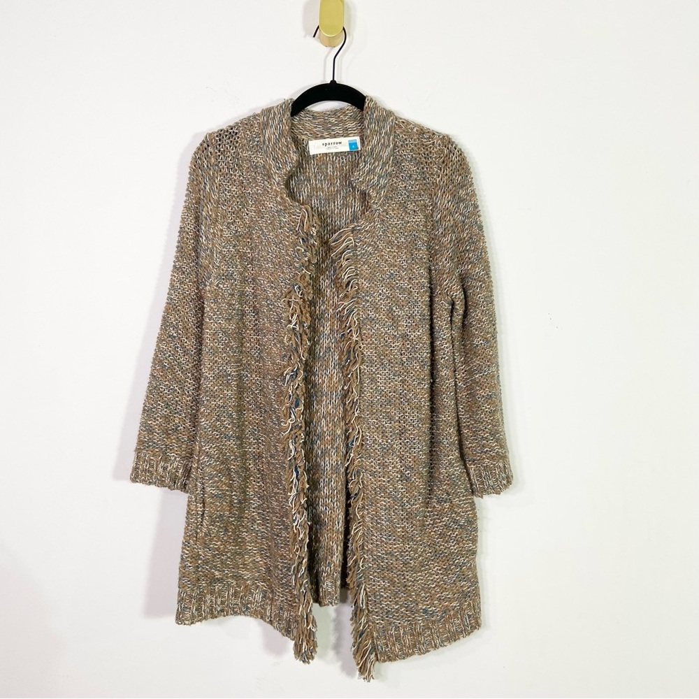 Sparrow Anthropologie Linen Wool Blend Open Front Knit Long Cardigan Sweater